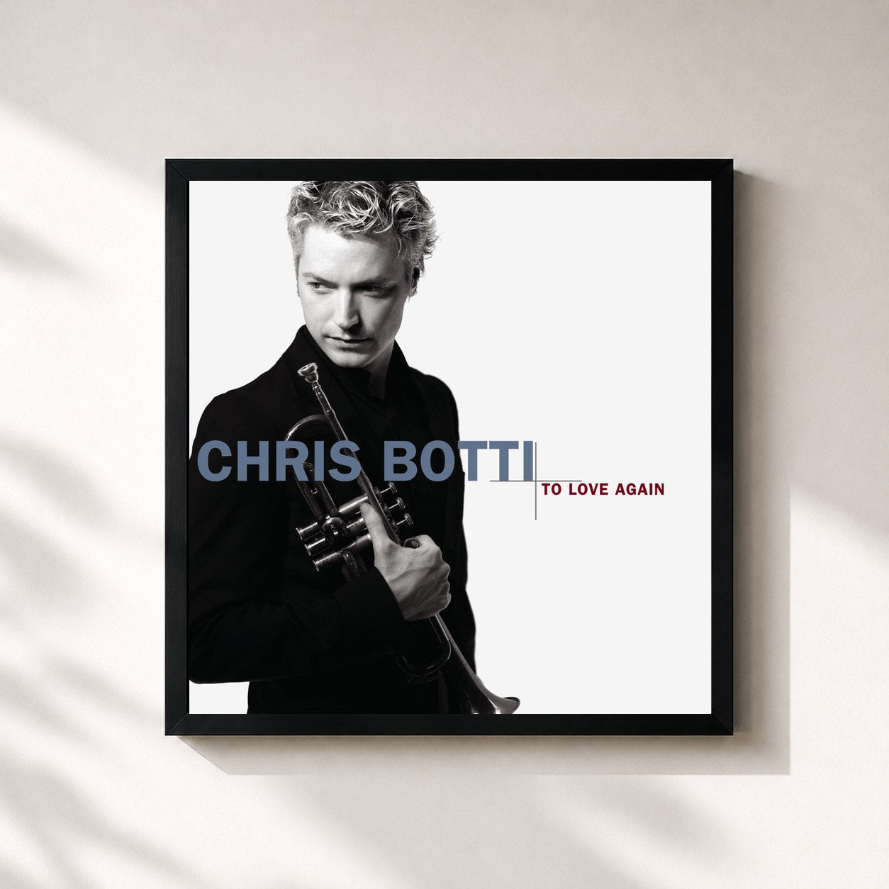 #noir Tableau carré de l'album To Love Again de Chris Botti, cadre noir 32x32 cm