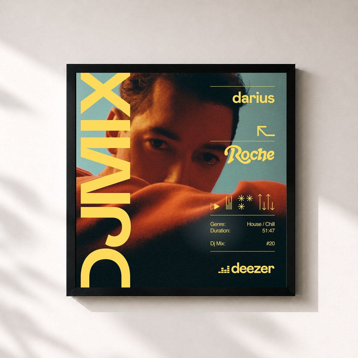#noir Tableau carré de l'album DJ Mix: Darius de Darius, cadre noir 32x32 cm