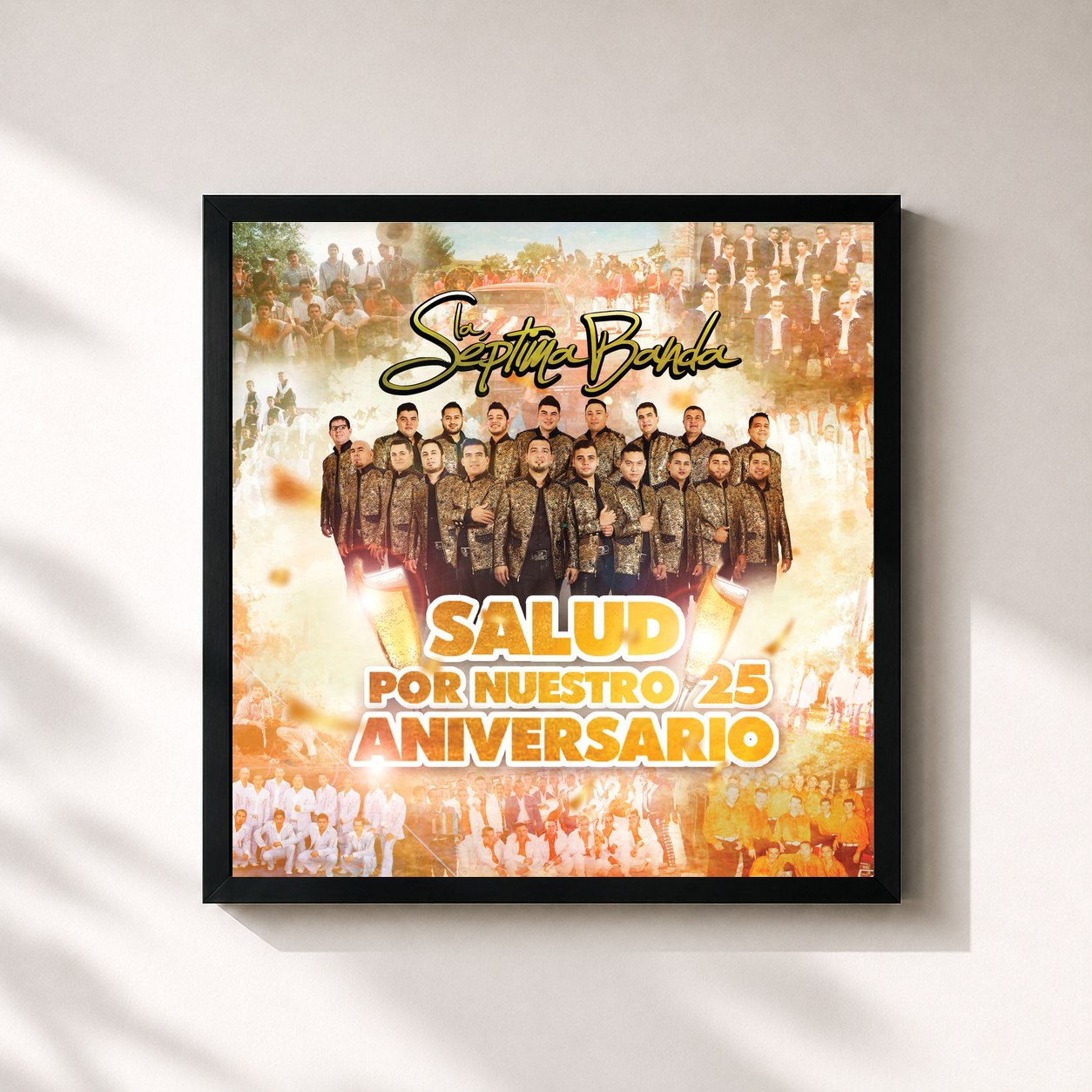 #noir Tableau carré de l'album Salud Por Nuestro 25 Aniversario de La Septima Banda, cadre noir 32x32 cm