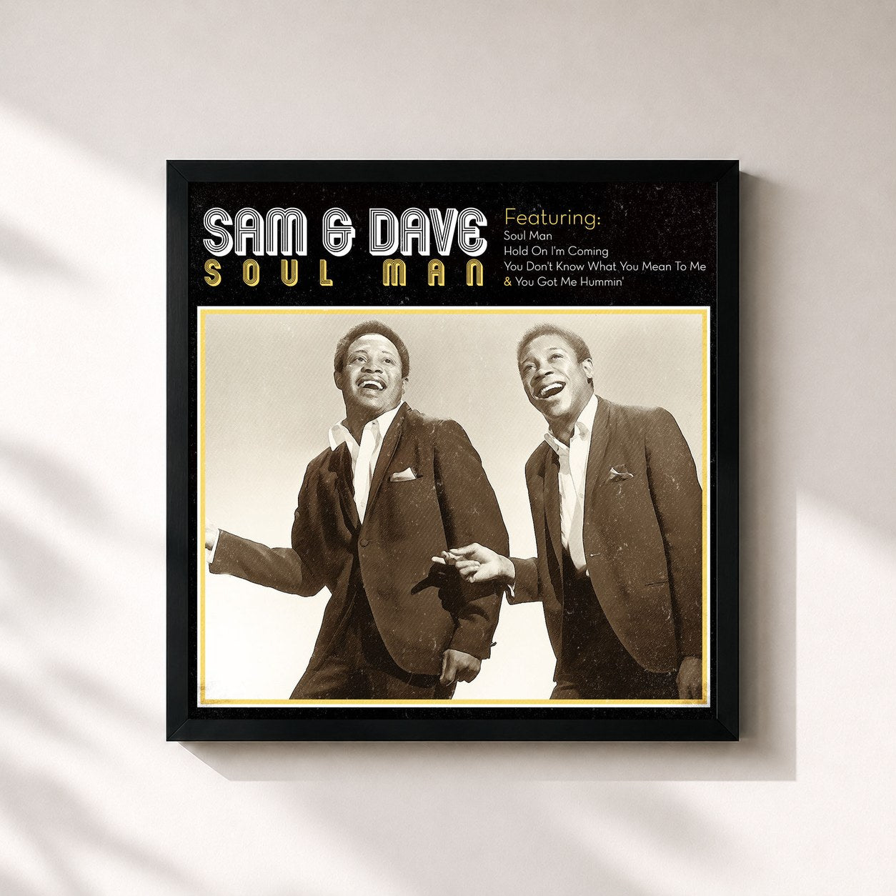 #noir Tableau carré de l'album Sam & Dave - Soul Man de Sam & Dave, cadre noir 32x32 cm