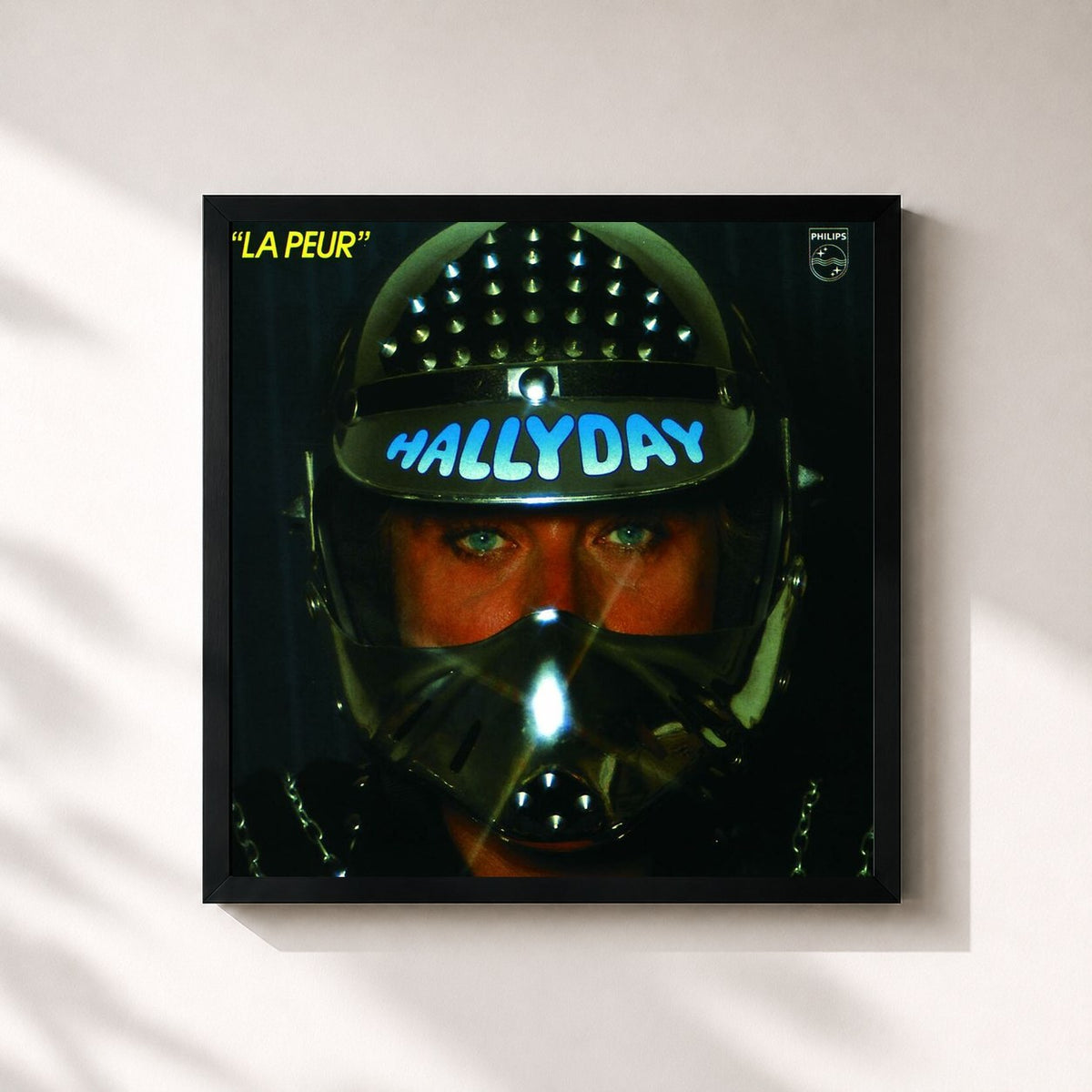 #noir Tableau carré de l'album La peur de Johnny Hallyday, cadre noir 32x32 cm