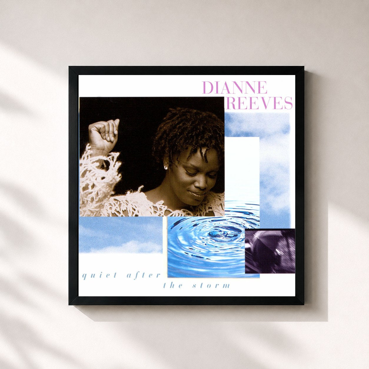 #noir Tableau carré de l'album Quiet After The Storm de Dianne Reeves, cadre noir 32x32 cm