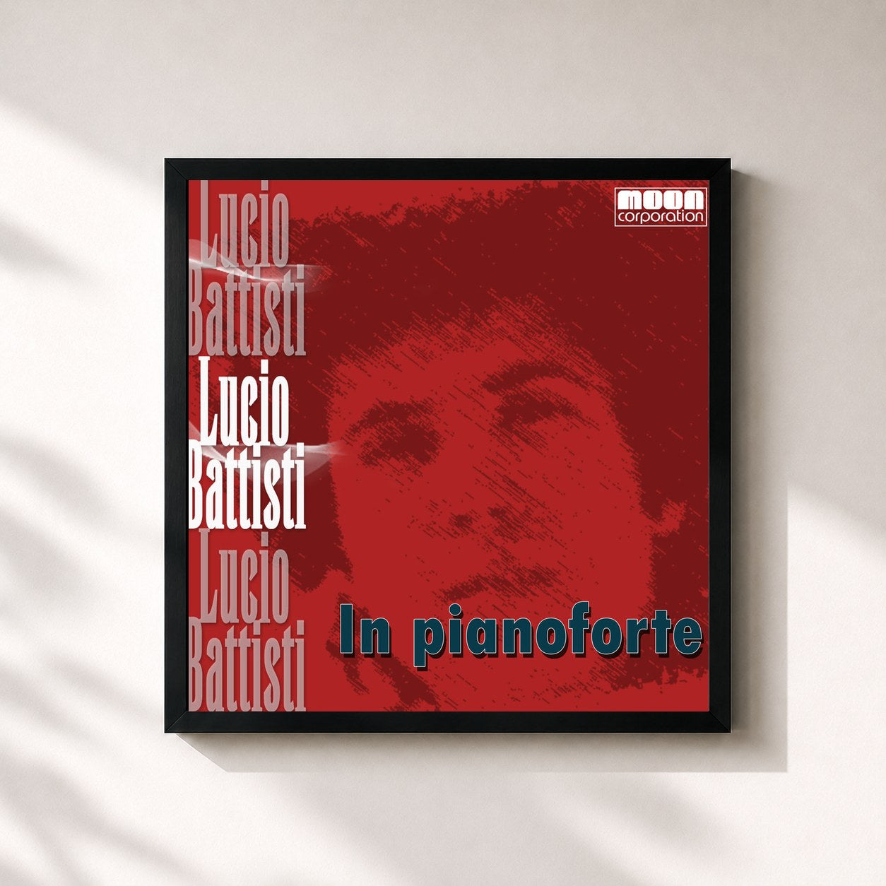 #noir Tableau carré de l'album Lucio Battisti in pianoforte de Lucio Battisti, cadre noir 32x32 cm