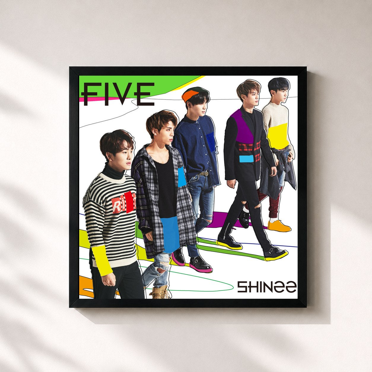 #noir Tableau carré de l'album Five de SHINee, cadre noir 32x32 cm