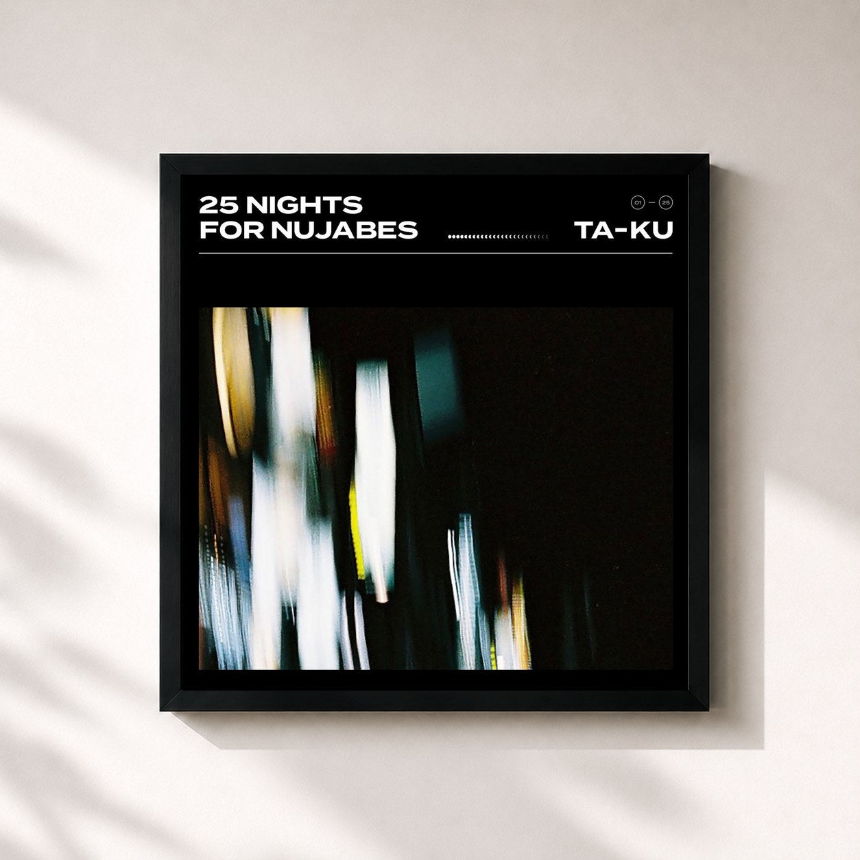 #noir Tableau carré de l'album 25 Nights for Nujabes de Ta-Ku, cadre noir 32x32 cm