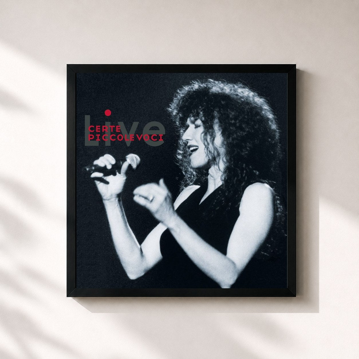 #noir Tableau carré de l'album Certe Piccole Voci de Fiorella Mannoia, cadre noir 32x32 cm