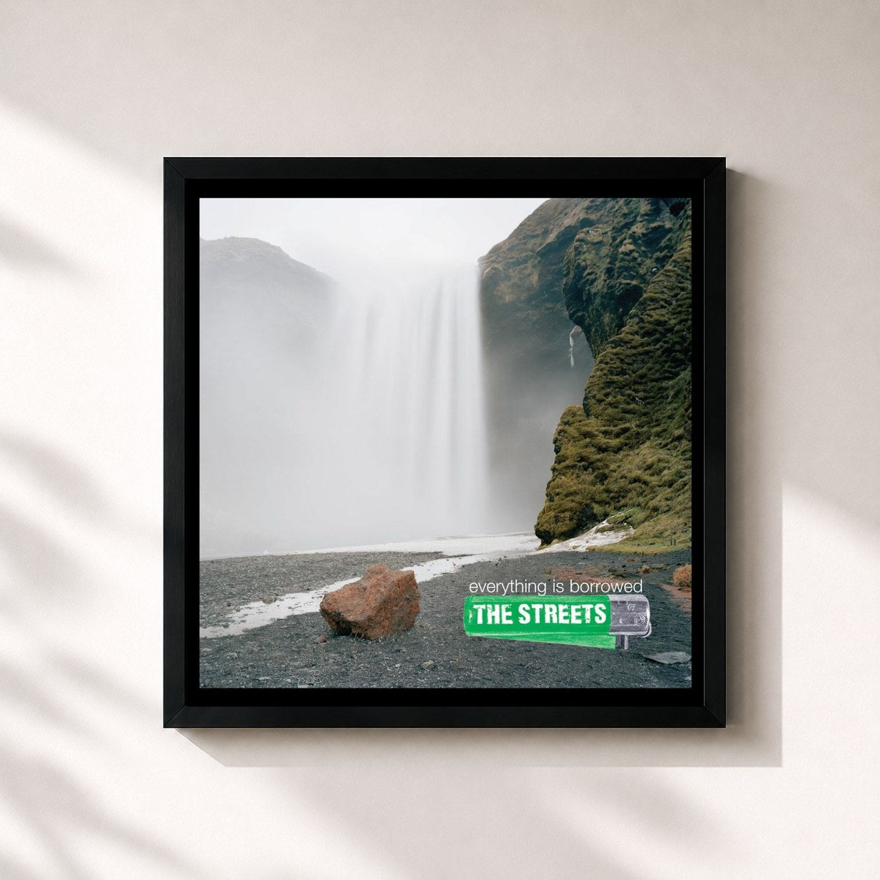 #noir Tableau carré de l'album Everything Is Borrowed de The Streets, cadre noir 32x32 cm