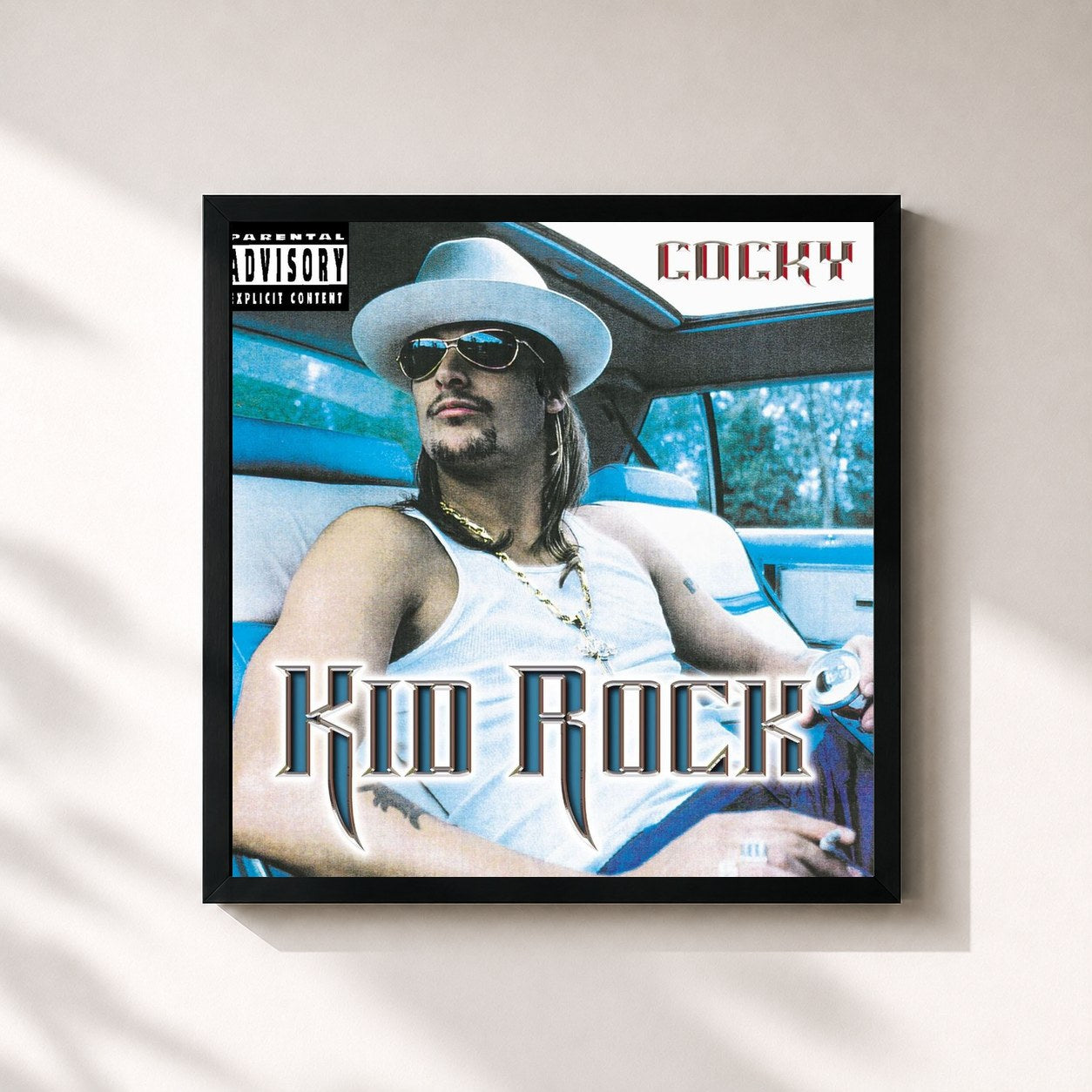 #noir Tableau carré de l'album Cocky de Kid Rock, cadre noir 32x32 cm