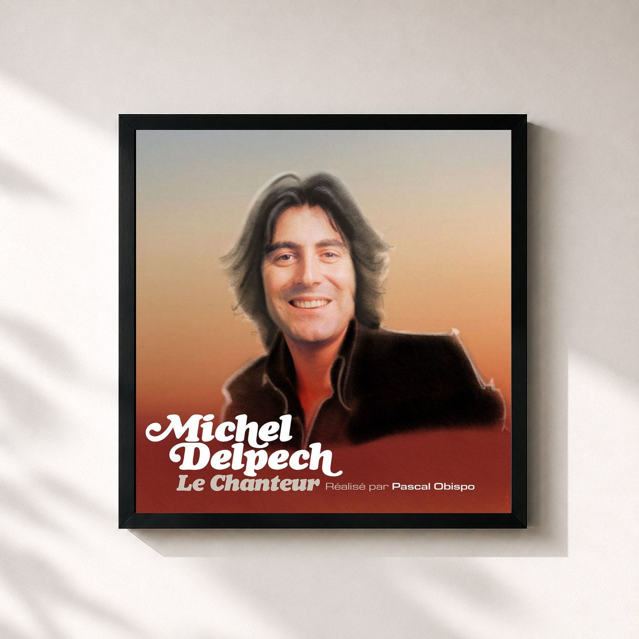 #noir Tableau carré de l'album Le chanteur de Michel Delpech, cadre noir 32x32 cm