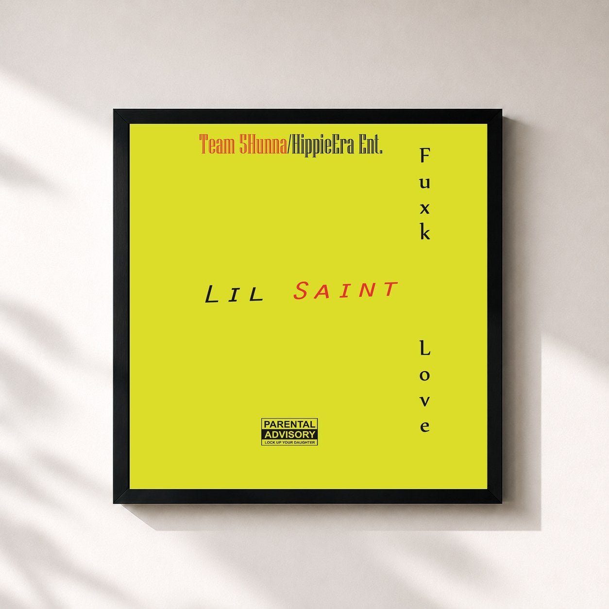 #noir Tableau carré de l'album Fuxk Love de Lil Saint, cadre noir 32x32 cm