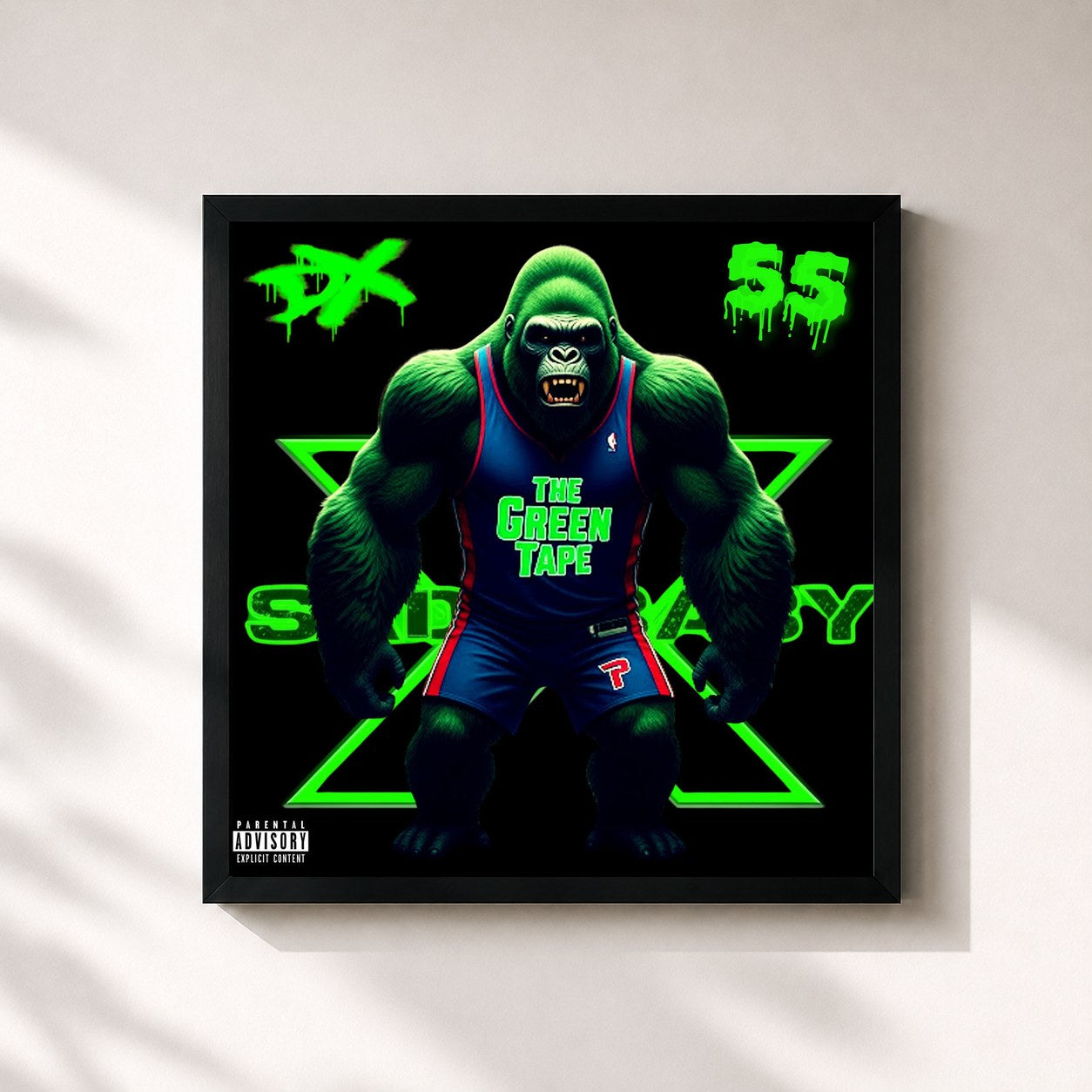 #noir Tableau carré de l'album THE GREEN TAPE DX de Sada Baby, cadre noir 32x32 cm