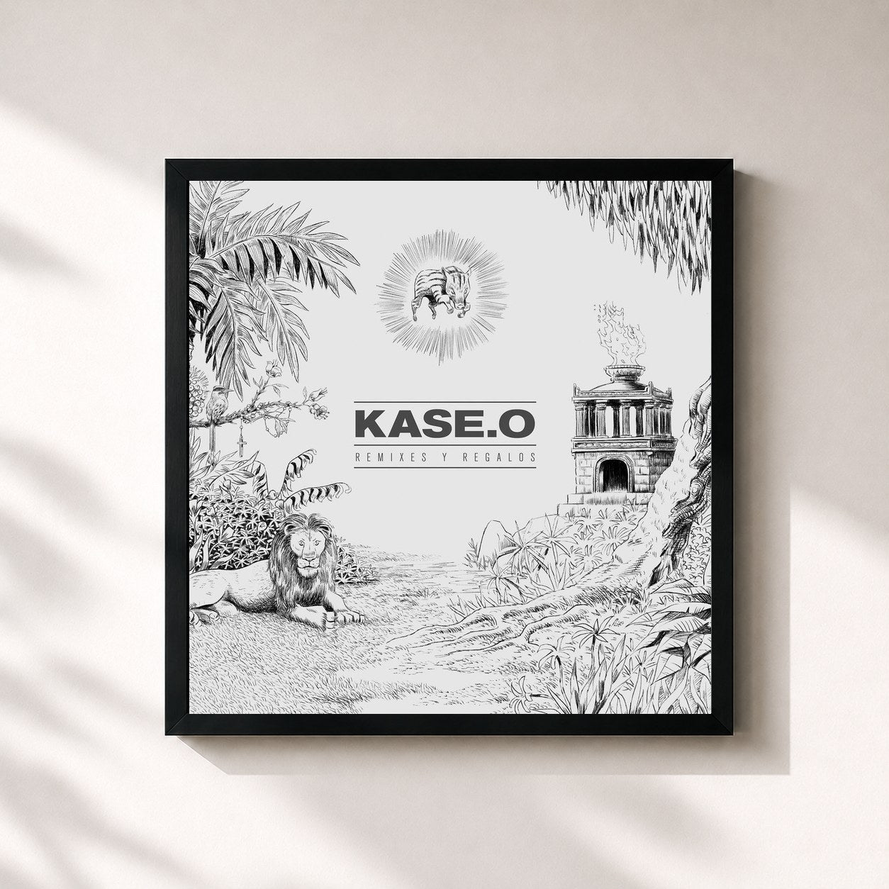 #noir Tableau carré de l'album Remixes y Regalos de Kase.O, cadre noir 32x32 cm
