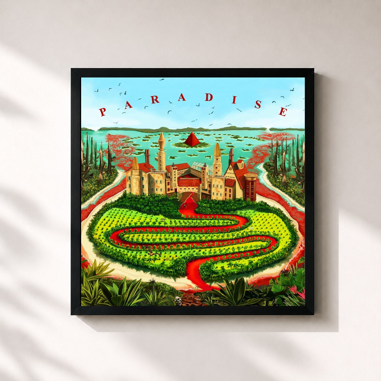 #noir Tableau carré de l'album PARADISE de Young Nudy, cadre noir 32x32 cm