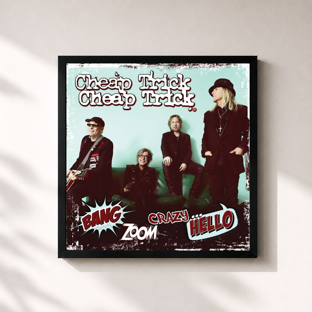 #noir Tableau carré de l'album Bang, Zoom, Crazy…Hello de Cheap Trick, cadre noir 32x32 cm