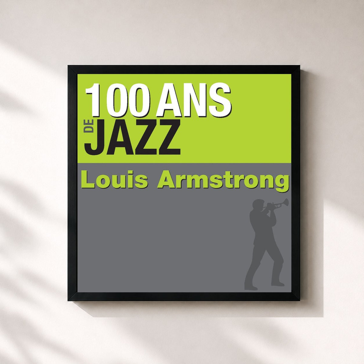 #noir Tableau carré de l'album 100 ans de jazz de Louis Armstrong, cadre noir 32x32 cm