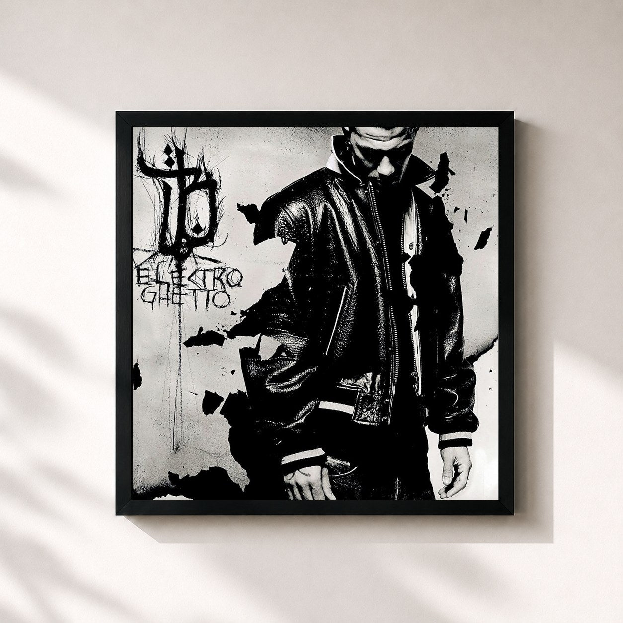 #noir Tableau carré de l'album Electro Ghetto (Re-Release) de Bushido, cadre noir 32x32 cm