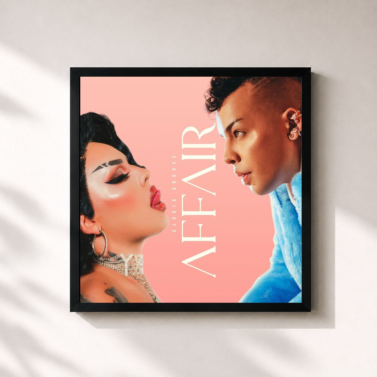 #noir Tableau carré de l'album Affair de Gloria Groove, cadre noir 32x32 cm