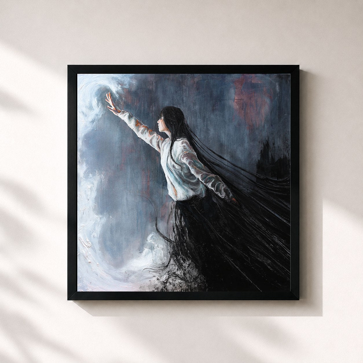 #noir Tableau carré de l'album LA VAGUE de mademoiselle lou, cadre noir 32x32 cm