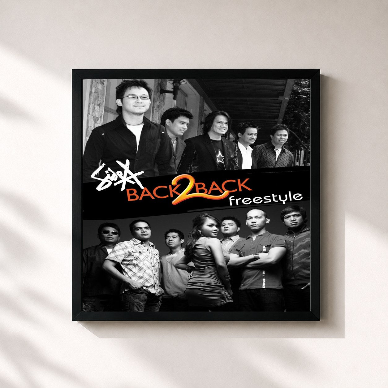 #noir Tableau carré de l'album Back 2 Back de Freestyle, cadre noir 32x32 cm