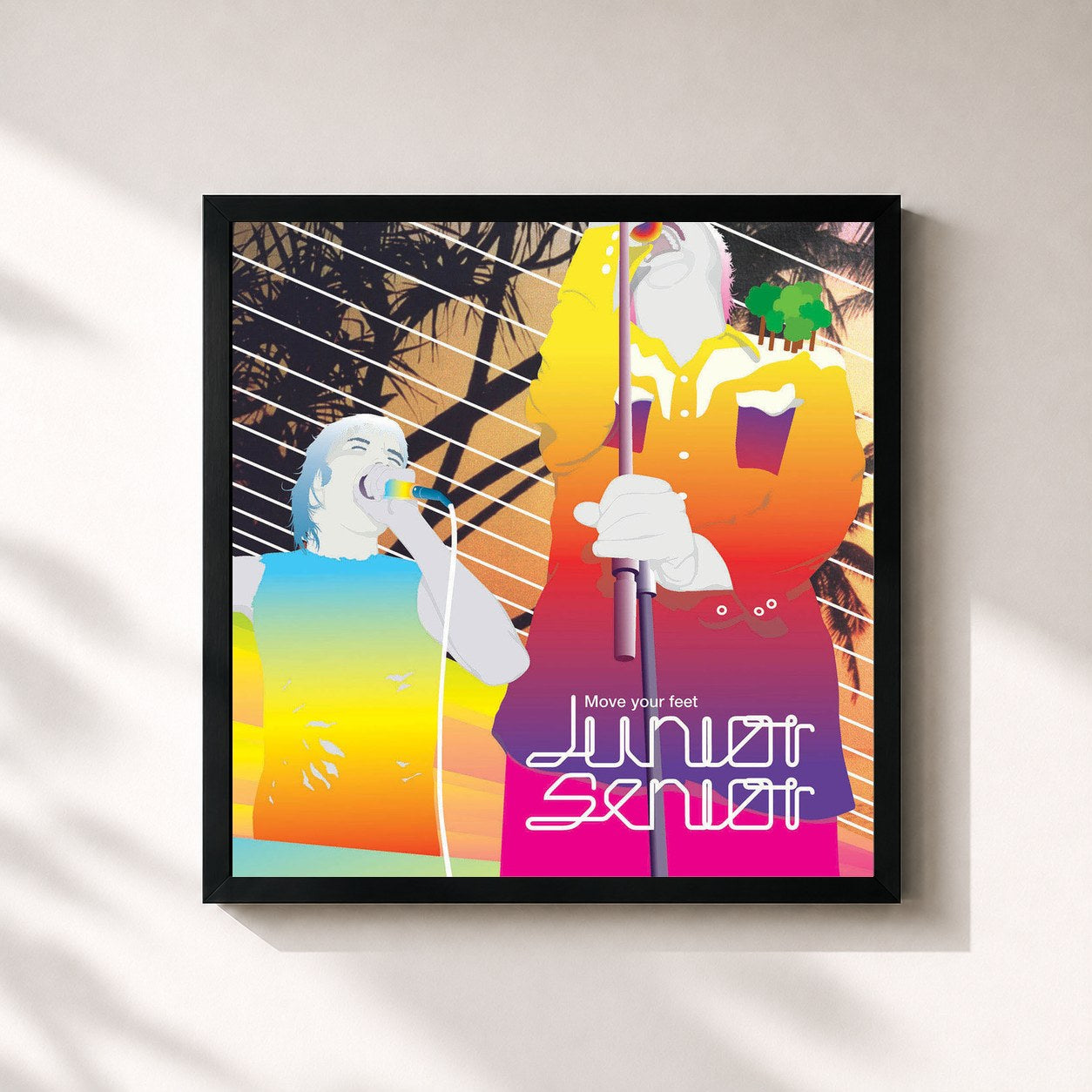 #noir Tableau carré de l'album Move Your Feet de Junior Senior, cadre noir 32x32 cm