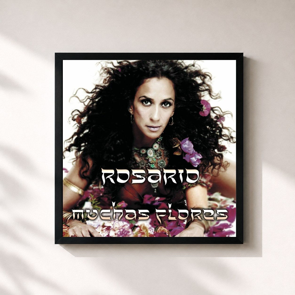 #noir Tableau carré de l'album Muchas Flores de Rosario, cadre noir 32x32 cm