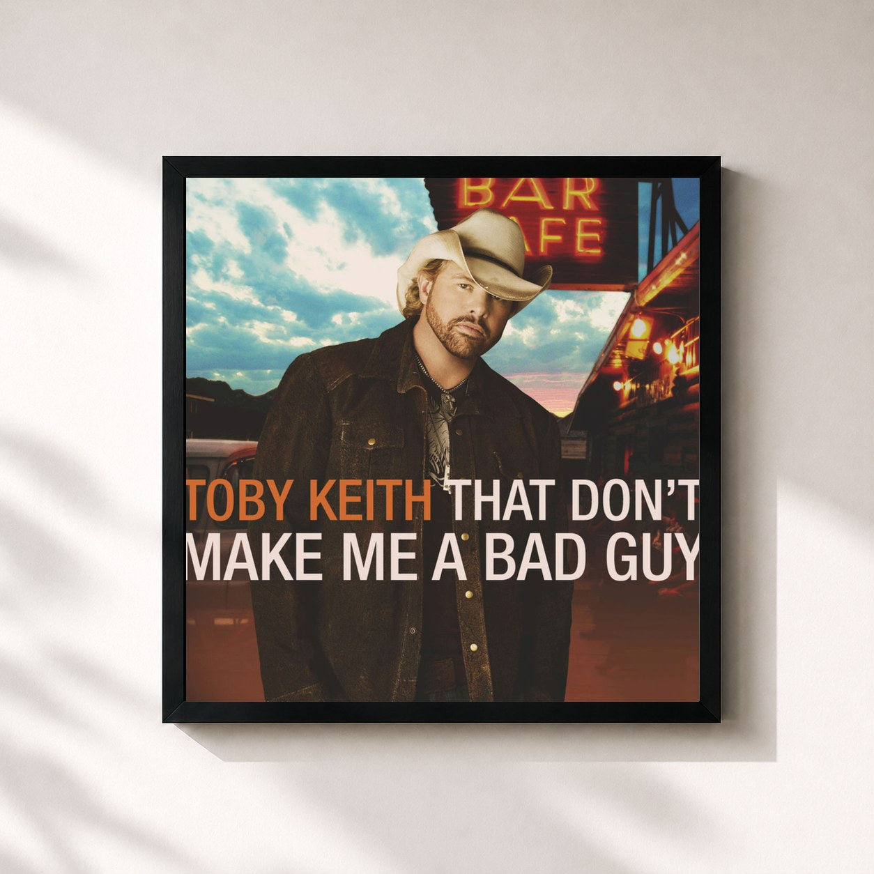 #noir Tableau carré de l'album That Don't Make Me a Bad Guy de Toby Keith, cadre noir 32x32 cm