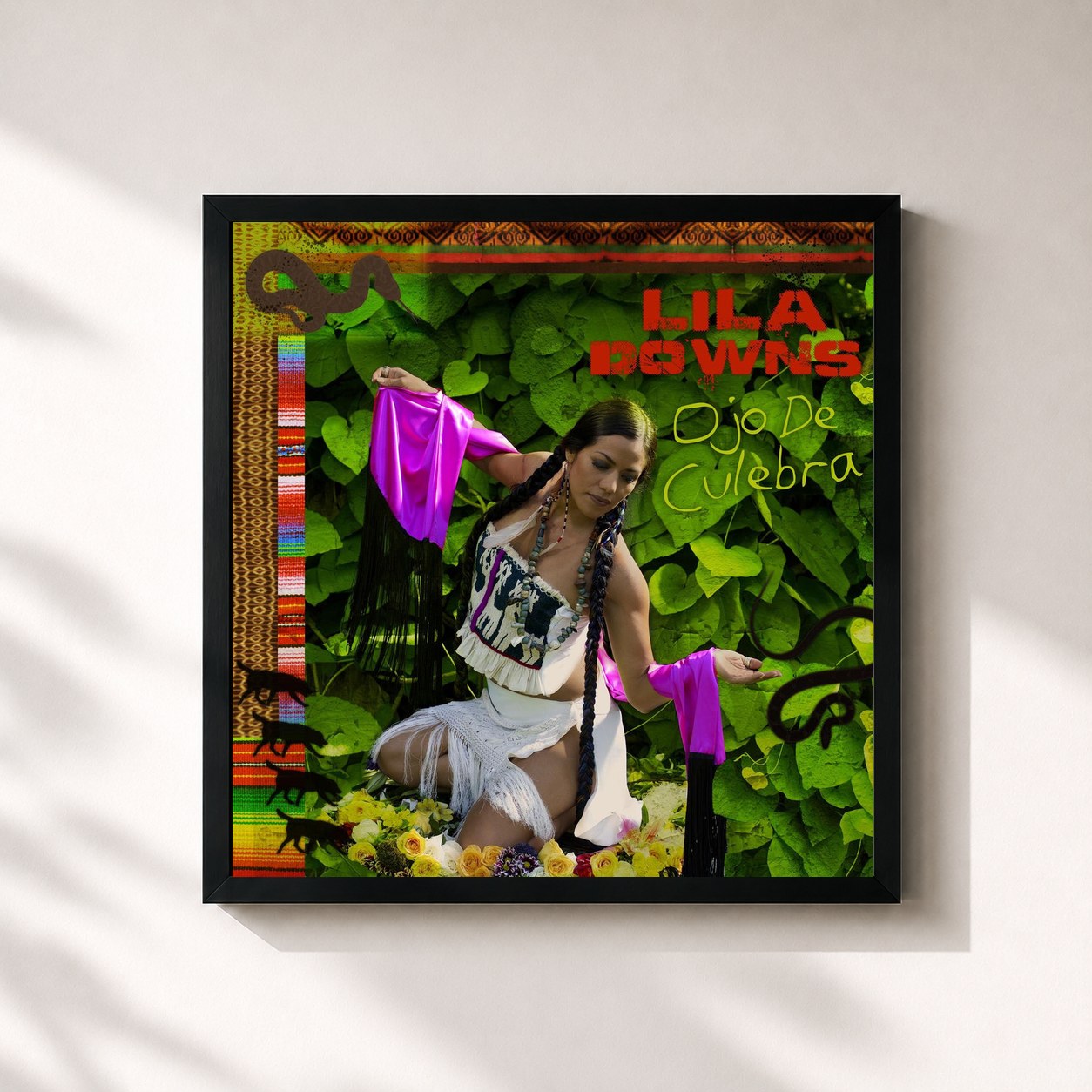 #noir Tableau carré de l'album Ojo De Culebra de Lila Downs, cadre noir 32x32 cm