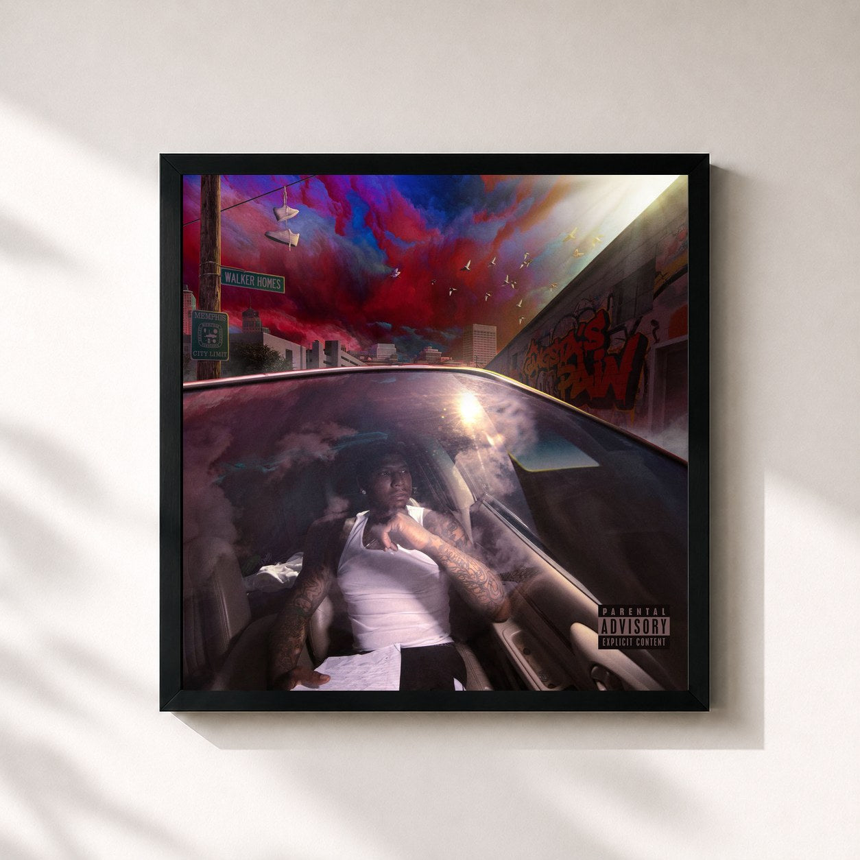 #noir Tableau carré de l'album A Gangsta’s Pain de Moneybagg Yo, cadre noir 32x32 cm