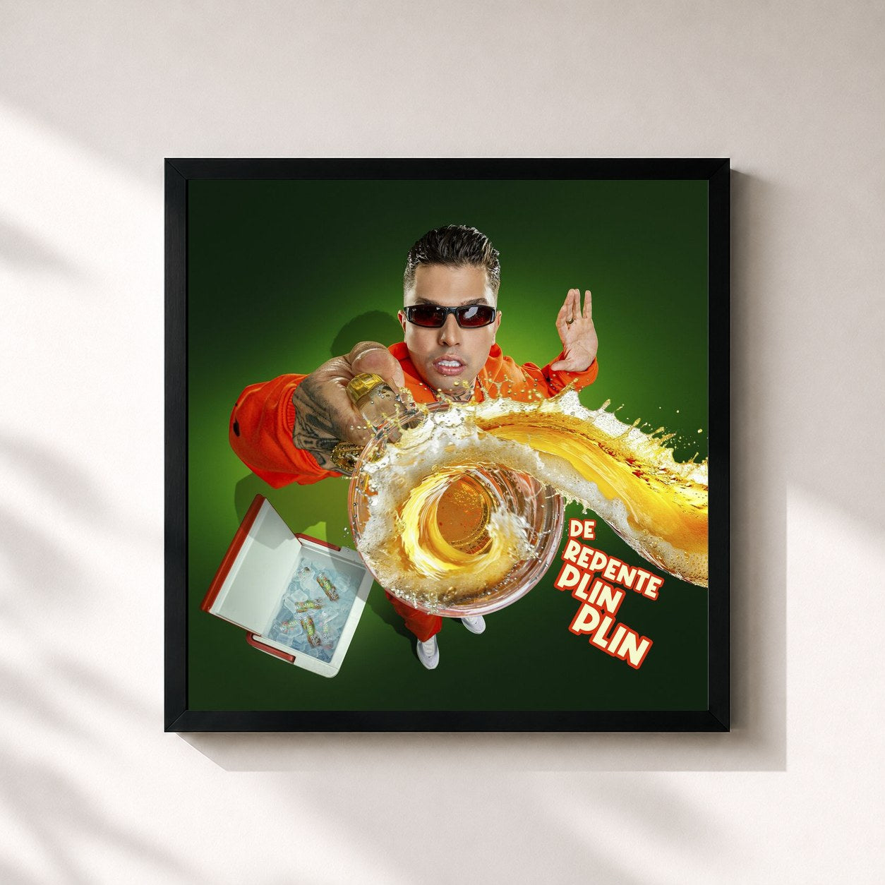 #noir Tableau carré de l'album De Repente Plin Plin de MC Marks, cadre noir 32x32 cm