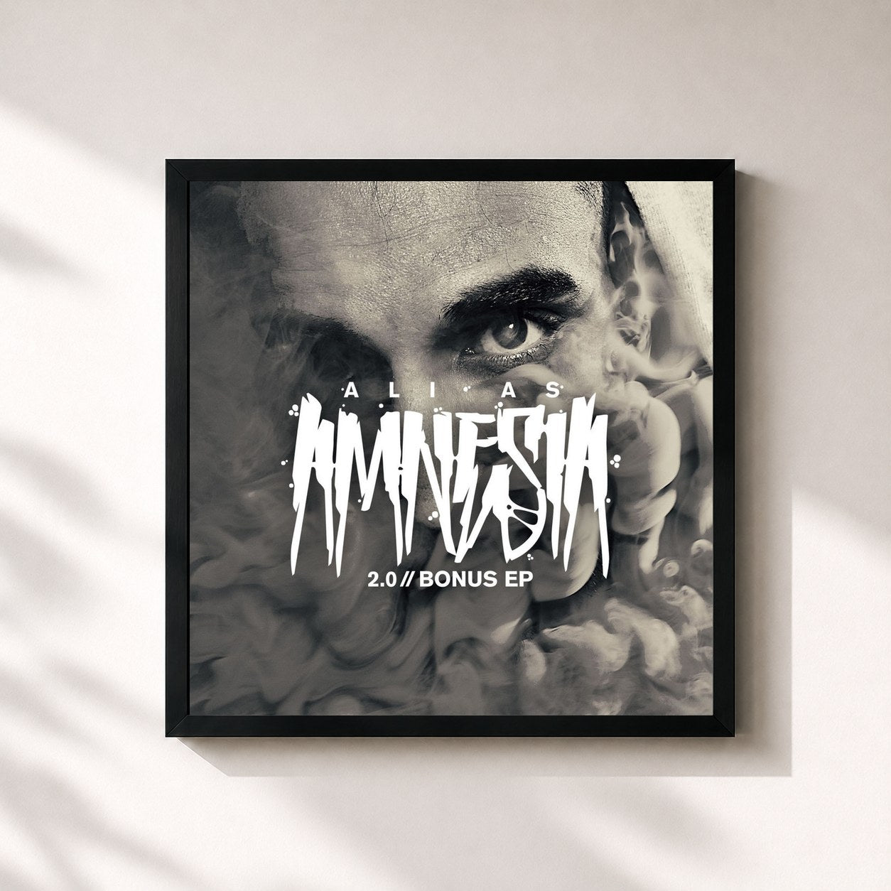 #noir Tableau carré de l'album Amnesia 2.0 (Bonus EP) de Ali As, cadre noir 32x32 cm