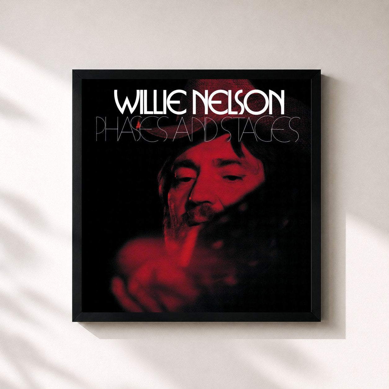 #noir Tableau carré de l'album Phases And Stages de Willie Nelson, cadre noir 32x32 cm