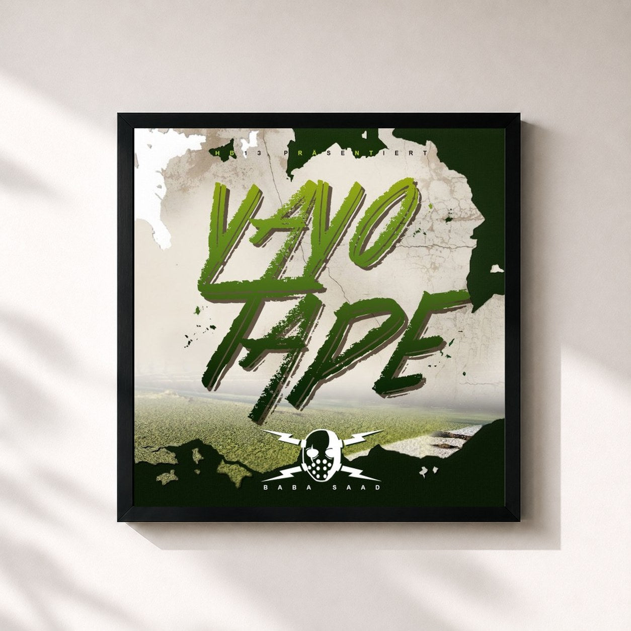 #noir Tableau carré de l'album Yayo Tape de Saad, cadre noir 32x32 cm