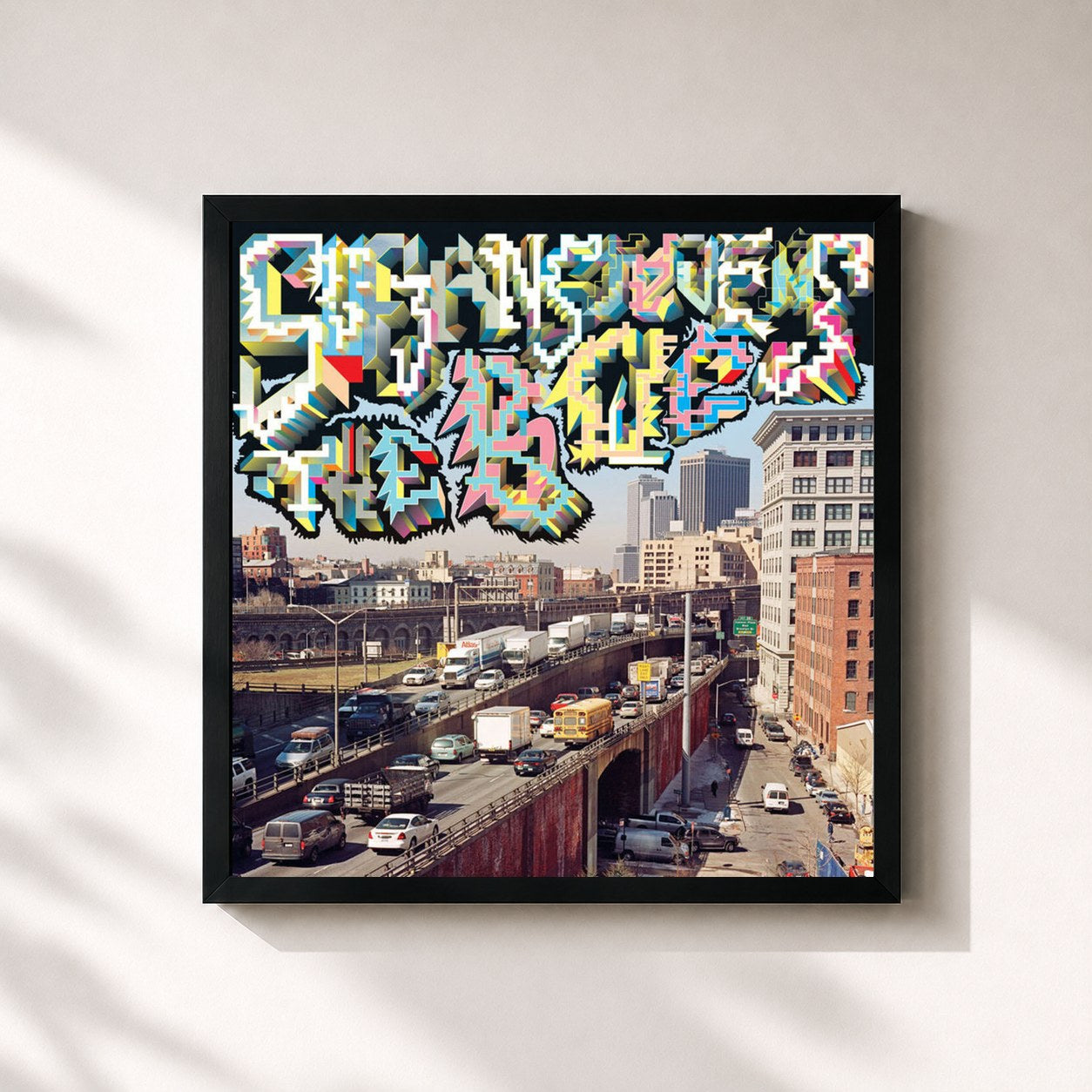 #noir Tableau carré de l'album The BQE de Sufjan Stevens, cadre noir 32x32 cm
