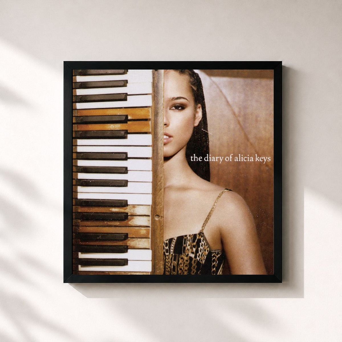 #noir Tableau carré de l'album The Diary Of Alicia Keys de Alicia Keys, cadre noir 32x32 cm