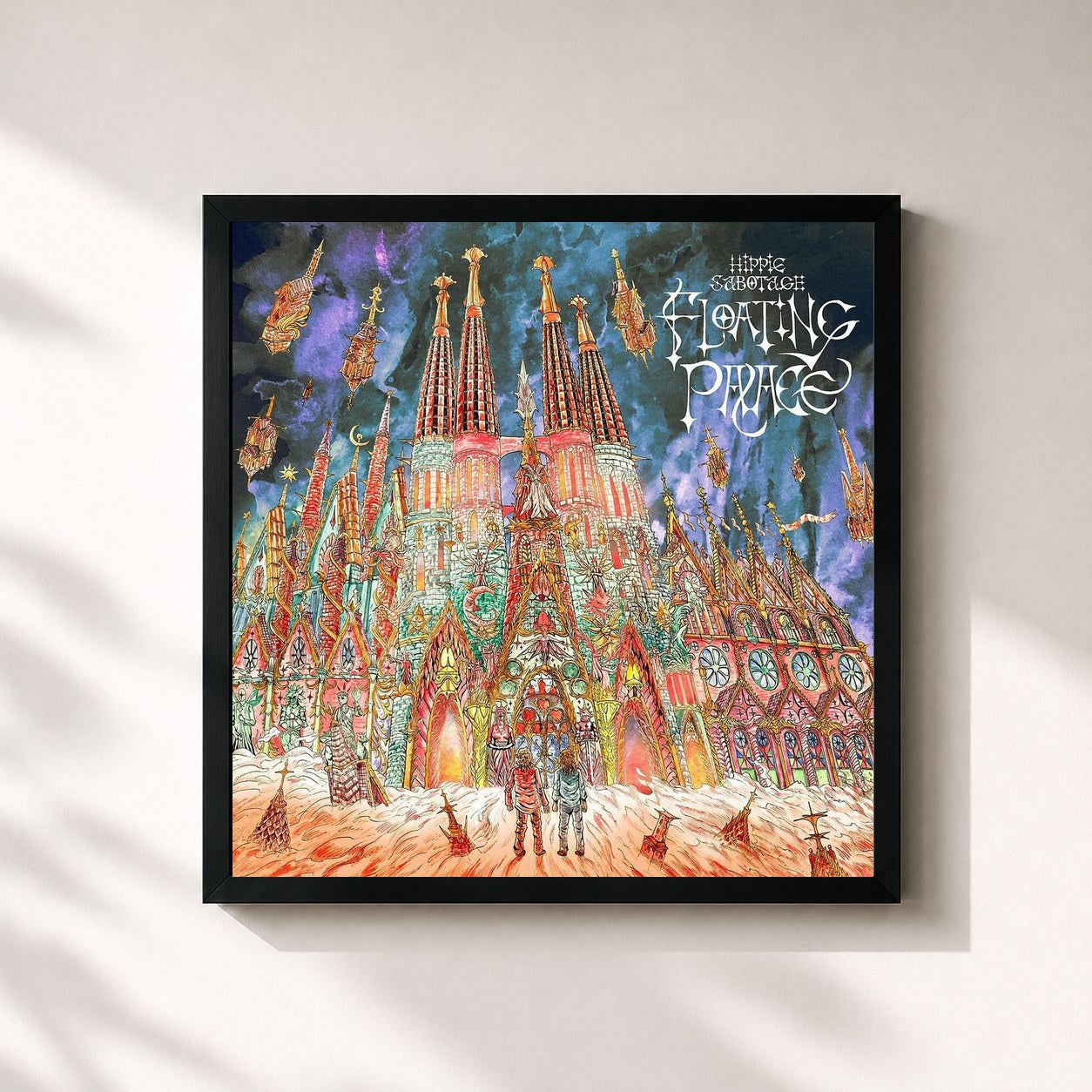 #noir Tableau carré de l'album Floating Palace de Hippie Sabotage, cadre noir 32x32 cm
