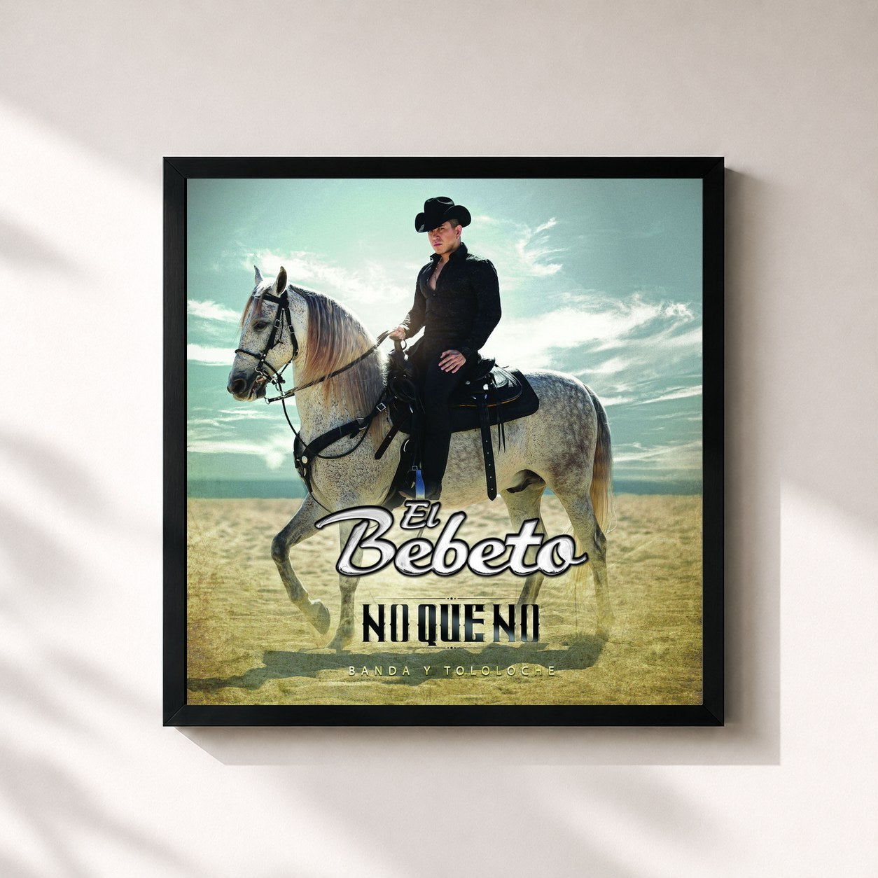 #noir Tableau carré de l'album No Que No (Banda Y Toloche) de El Bebeto, cadre noir 32x32 cm