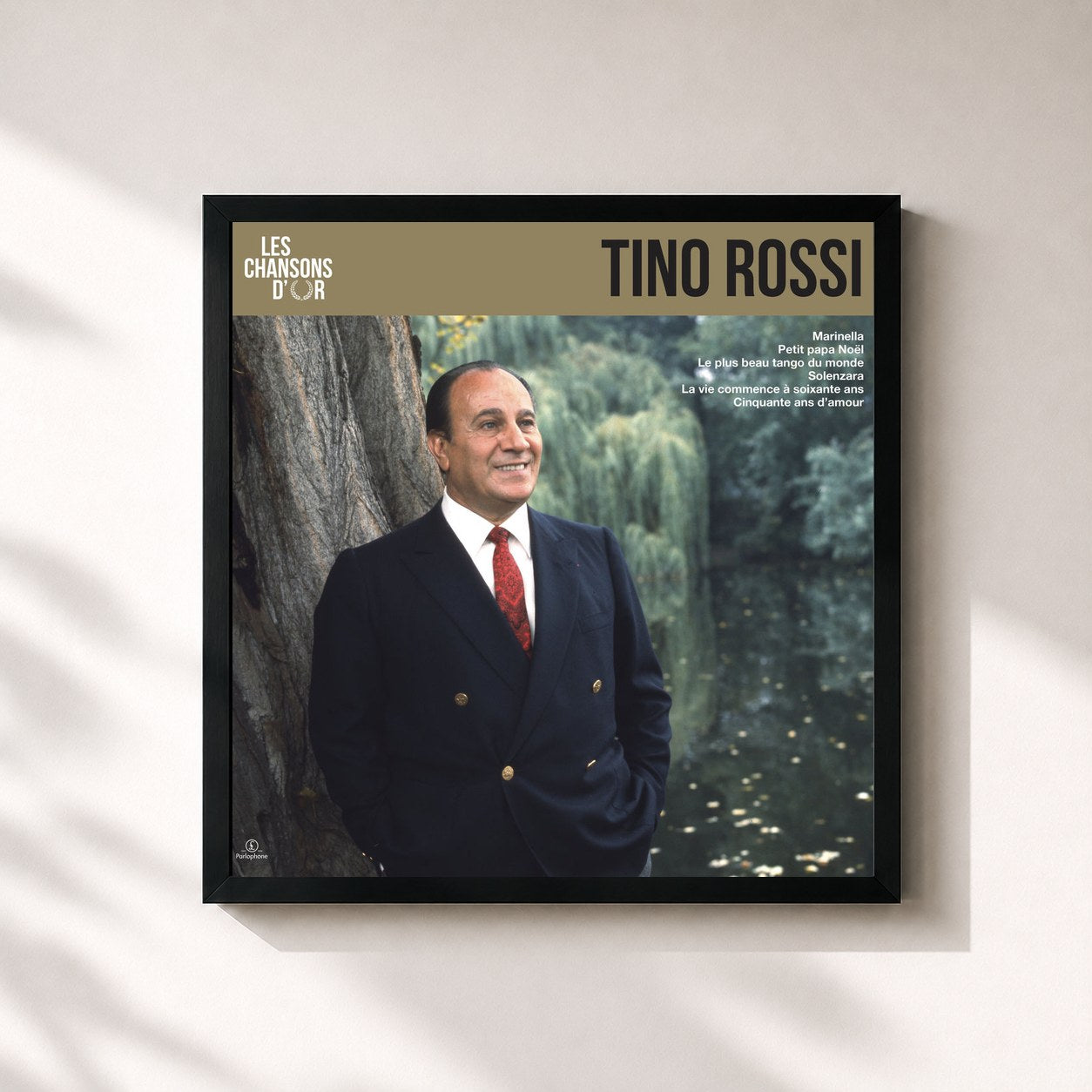 #noir Tableau carré de l'album Les chansons d'or de Tino Rossi, cadre noir 32x32 cm