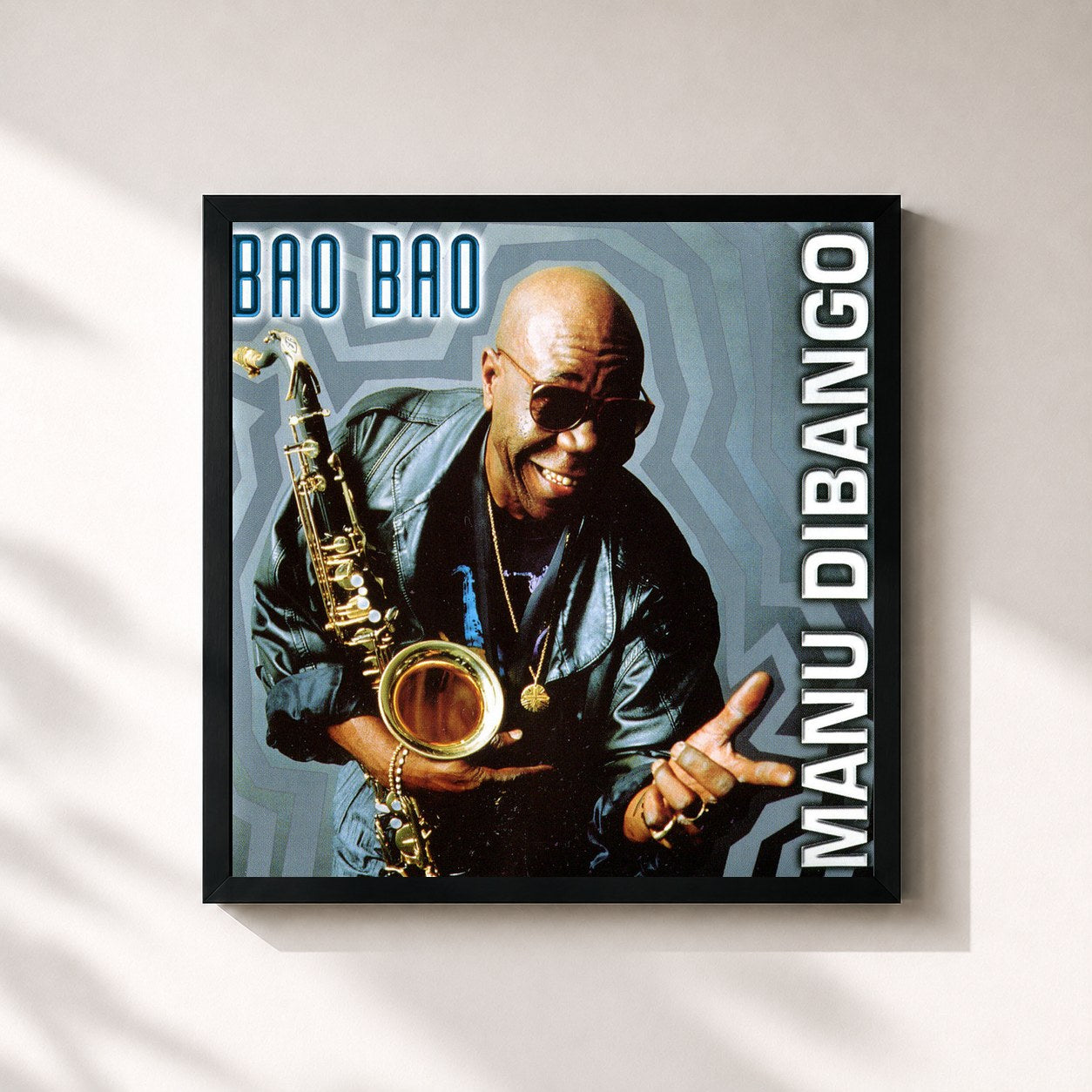 #noir Tableau carré de l'album Bao Bao de Manu Dibango, cadre noir 32x32 cm