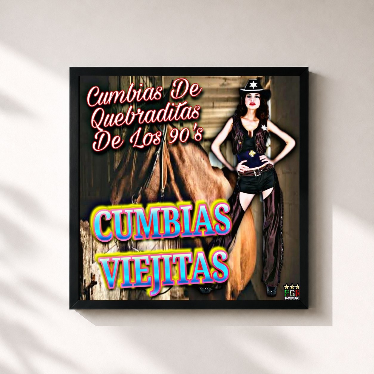 #noir Tableau carré de l'album Cumbias De Quebraditas De Los 90's de Cumbias Viejitas, cadre noir 32x32 cm