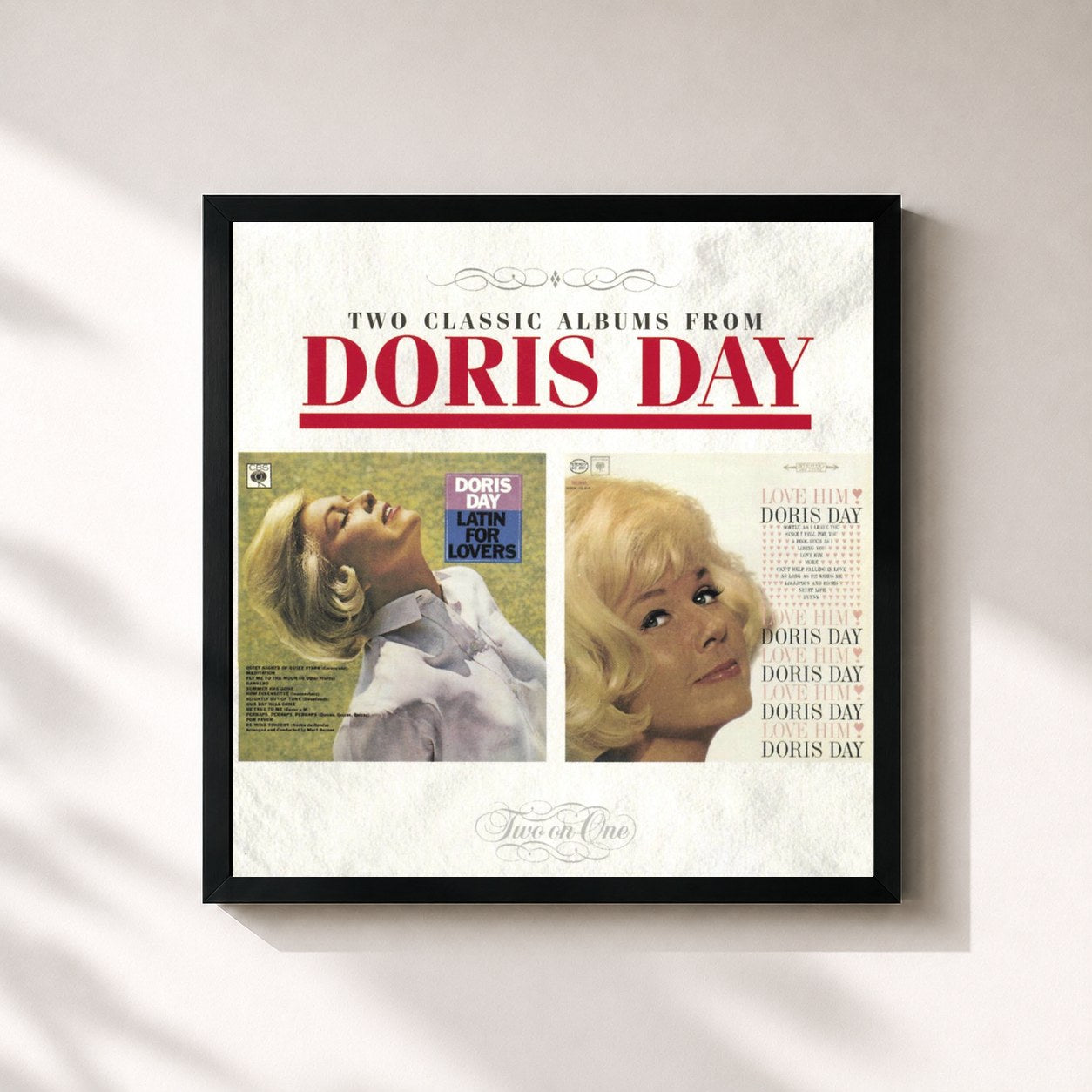 #noir Tableau carré de l'album LATIN FOR LOVERS - LOVE HIM de Doris Day, cadre noir 32x32 cm