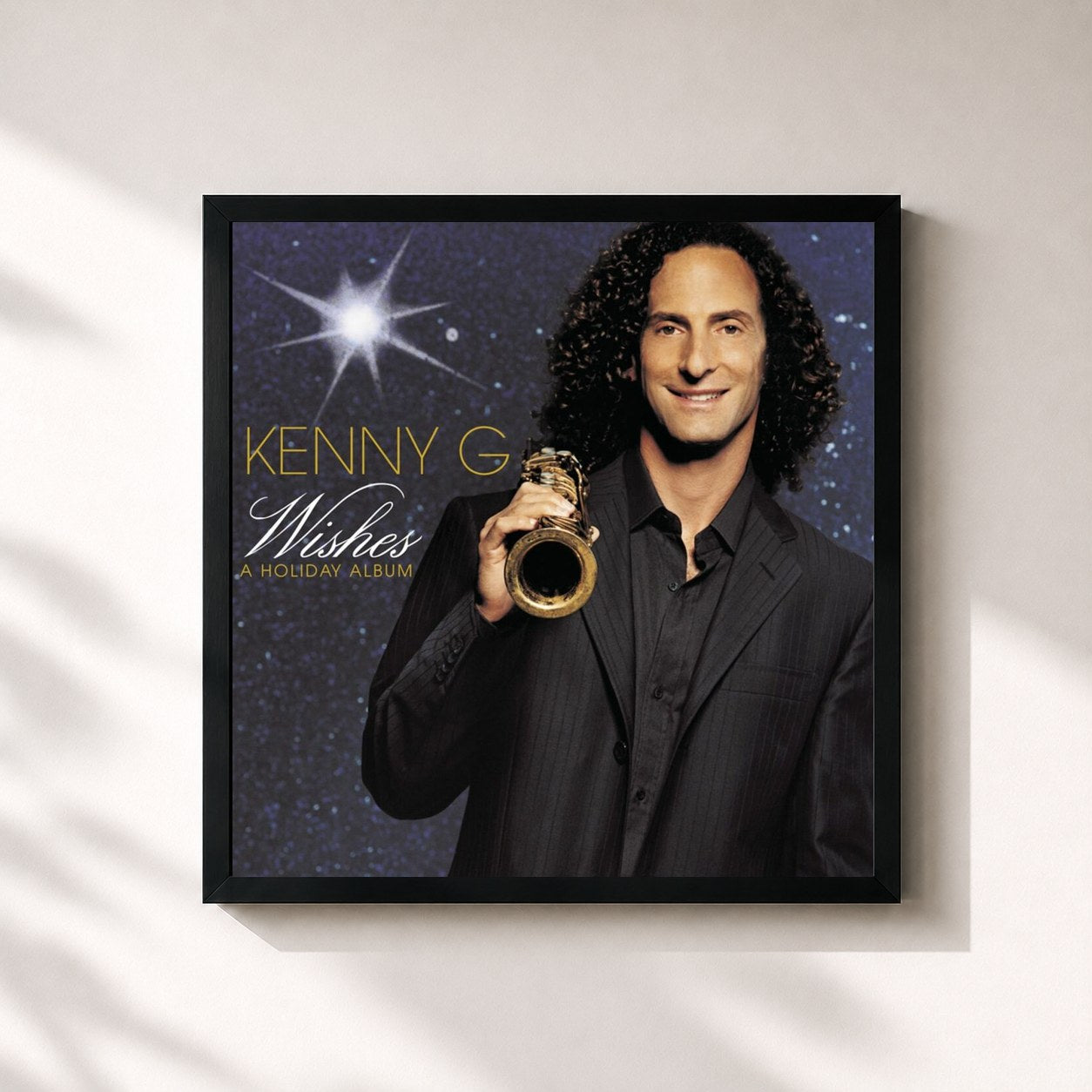 #noir Tableau carré de l'album Wishes A Holiday Album de Kenny G, cadre noir 32x32 cm