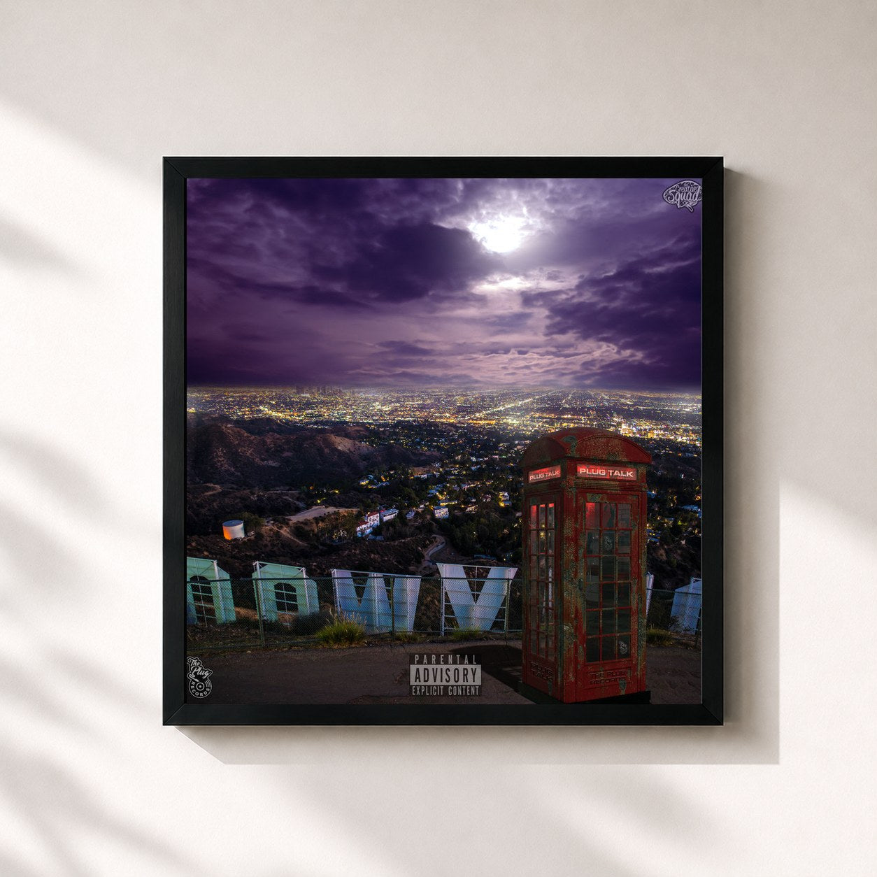 #noir Tableau carré de l'album Plug Talk de The Plug, cadre noir 32x32 cm