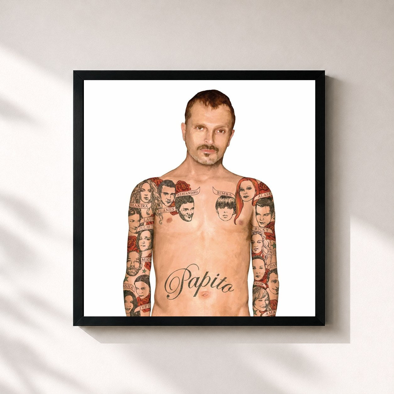 #noir Tableau carré de l'album Papito (Deluxe) de Miguel Bosé, cadre noir 32x32 cm