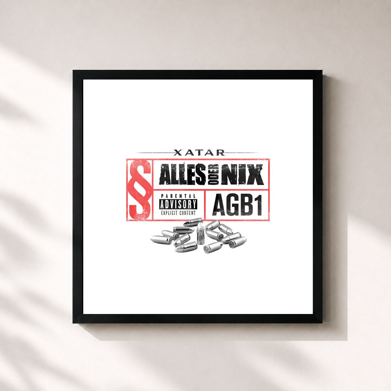 #noir Tableau carré de l'album AGB 1 de Xatar, cadre noir 32x32 cm
