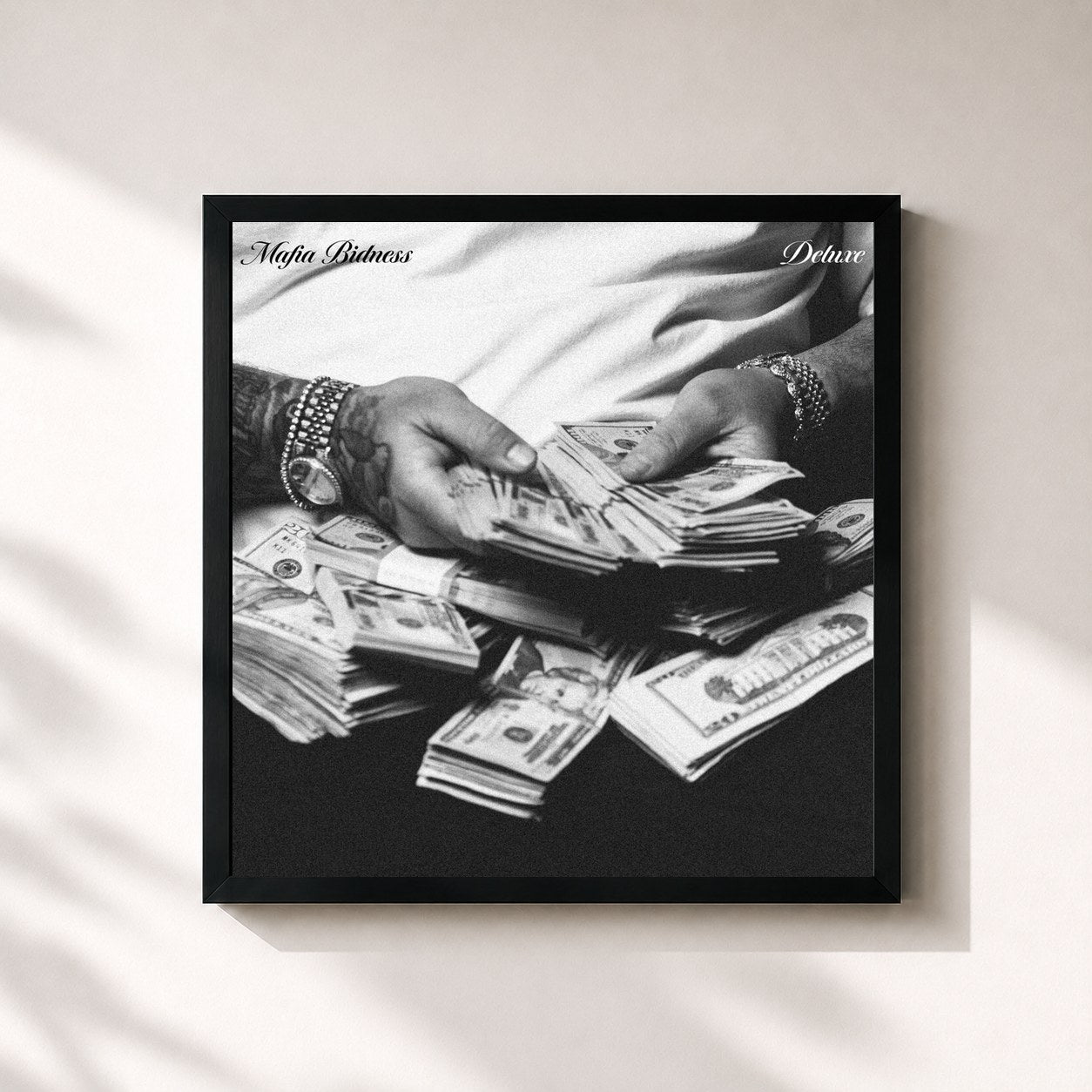 #noir Tableau carré de l'album Mafia Bidness (Deluxe) de Shoreline Mafia, cadre noir 32x32 cm