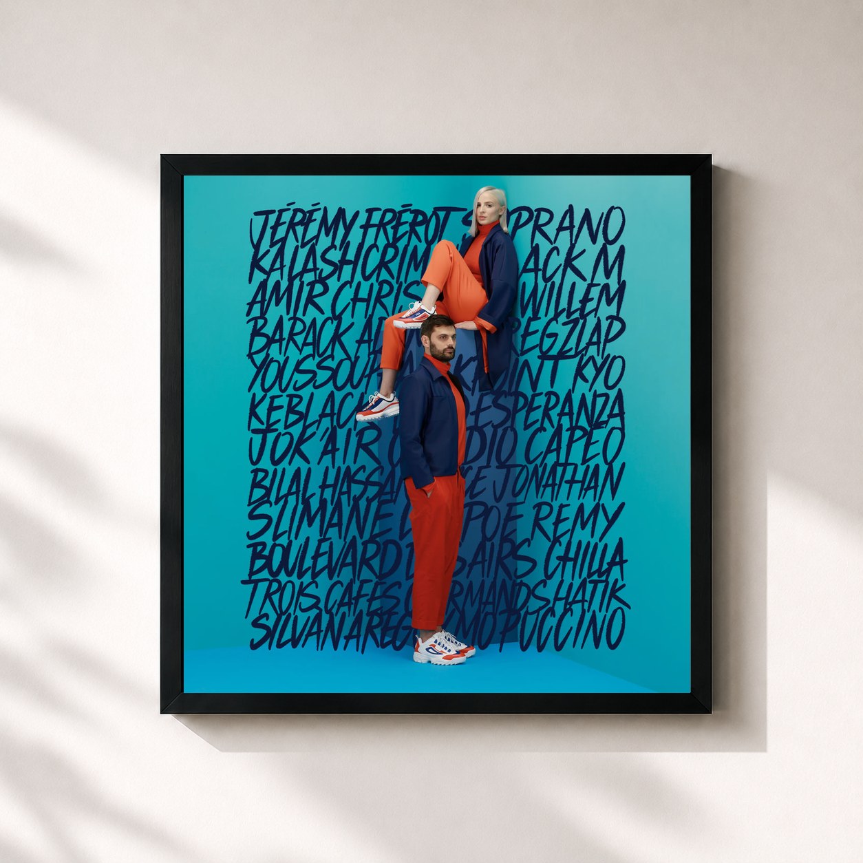 #noir Tableau carré de l'album Tandem de Madame Monsieur, cadre noir 32x32 cm