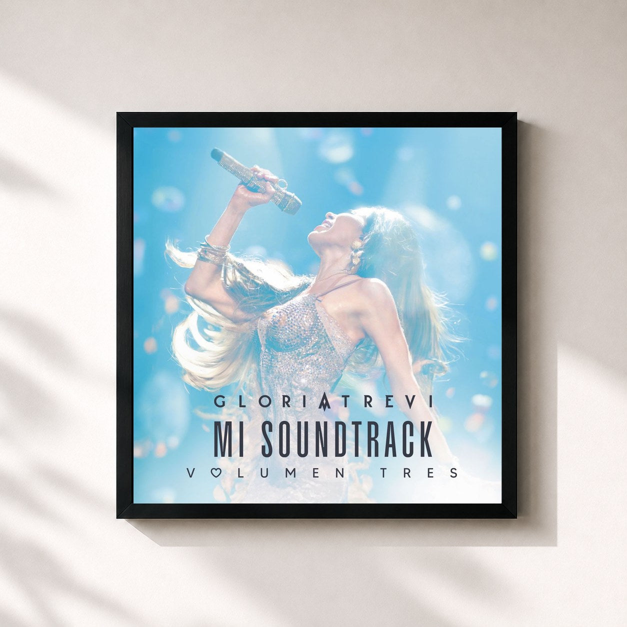 #noir Tableau carré de l'album Mi Soundtrack Vol.3 de Gloria Trevi, cadre noir 32x32 cm