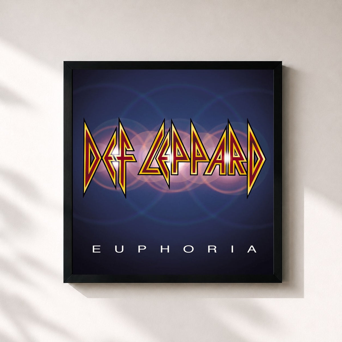 #noir Tableau carré de l'album Euphoria de Def Leppard, cadre noir 32x32 cm