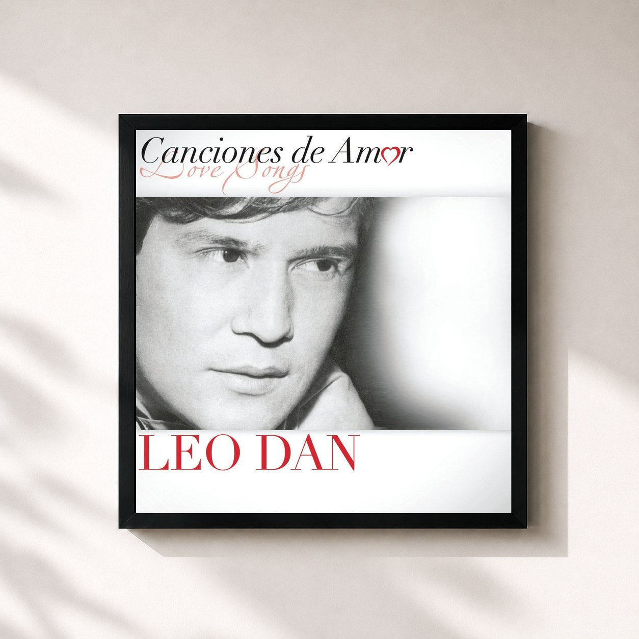 #noir Tableau carré de l'album Canciones De Amor de Leo Dan, cadre noir 32x32 cm