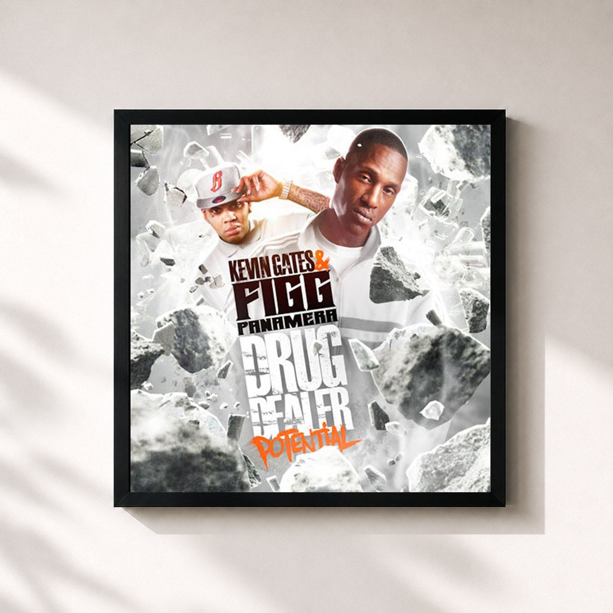 #noir Tableau carré de l'album Drug Dealer Potential de Kevin Gates, cadre noir 32x32 cm